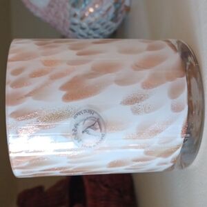 Candle vase, white & gold, 4.25" tall, 3.5" dia